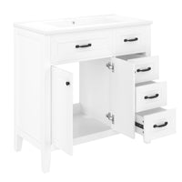 VanityFus 28.6-in White Bathroom Vanity Single Sink Combo Undermount with Ceramic Top 2 doors 3 drawers