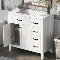 VanityFus 28.6-in White Bathroom Vanity Single Sink Combo Undermount with Ceramic Top 2 doors 3 drawers