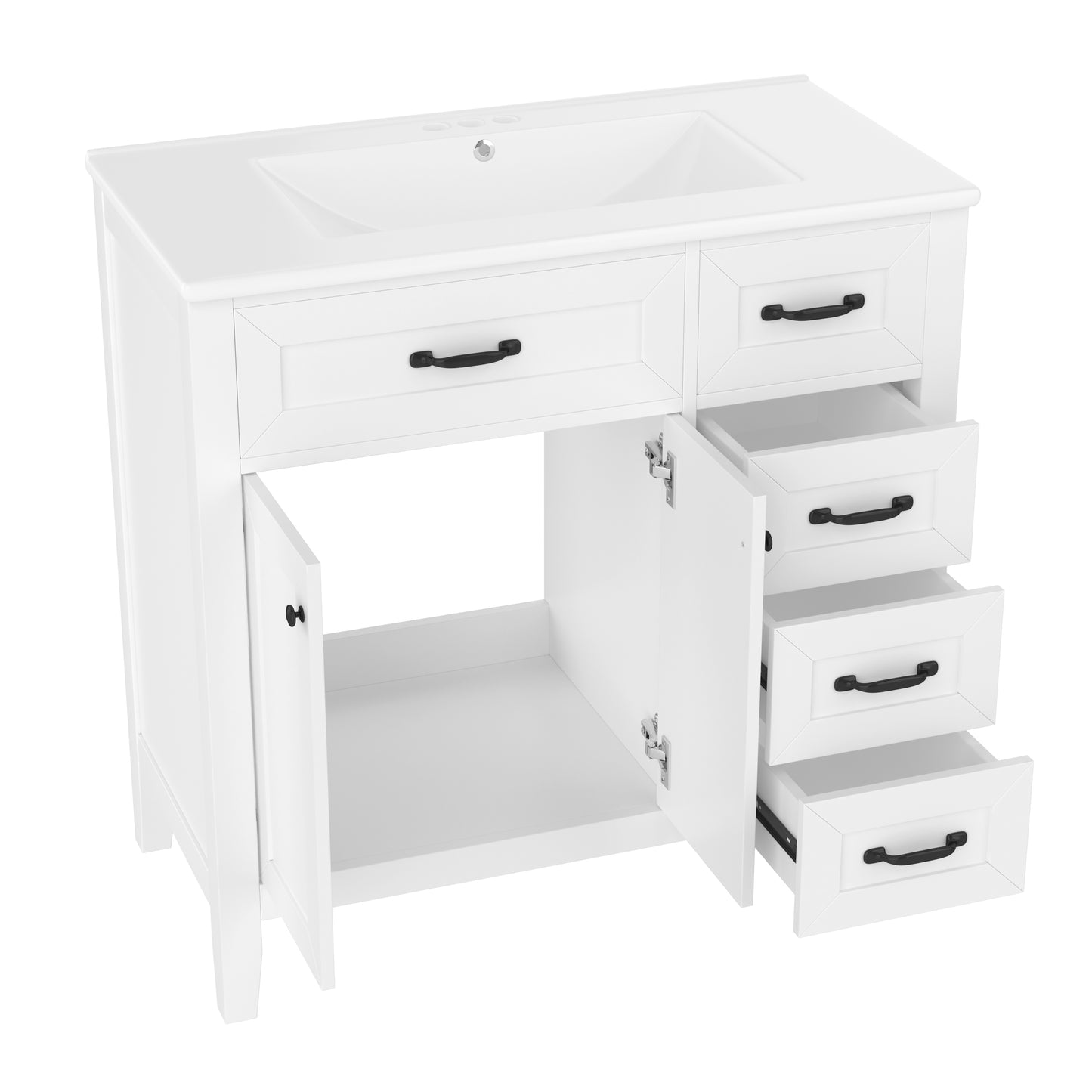 VanityFus 28.6-in White Bathroom Vanity Single Sink Combo Undermount with Ceramic Top 2 doors 3 drawers