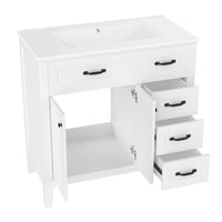VanityFus 28.6-in White Bathroom Vanity Single Sink Combo Undermount with Ceramic Top 2 doors 3 drawers