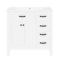 VanityFus 28.6-in White Bathroom Vanity Single Sink Combo Undermount with Ceramic Top 2 doors 3 drawers