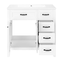 VanityFus 28.6-in White Bathroom Vanity Single Sink Combo Undermount with Ceramic Top 2 doors 3 drawers
