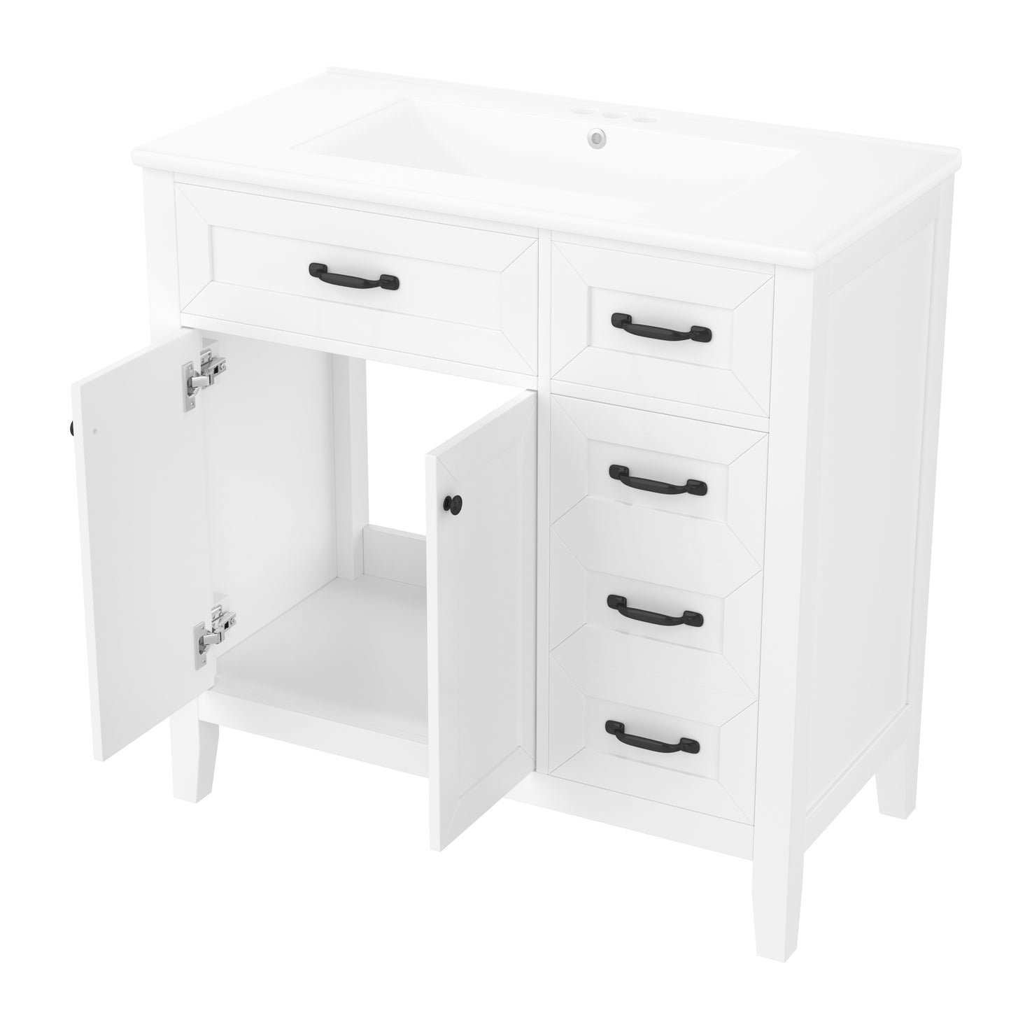 VanityFus 28.6-in White Bathroom Vanity Single Sink Combo Undermount with Ceramic Top 2 doors 3 drawers