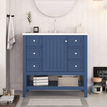 VanityFus 18.6-in Blue Bathroom Vanity Single Sink Combo Undermount with Ceramic Top 1 door 3 drawers Adjustable Shelves