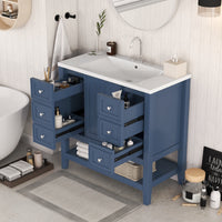 VanityFus 18.6-in Blue Bathroom Vanity Single Sink Combo Undermount with Ceramic Top 1 door 3 drawers Adjustable Shelves