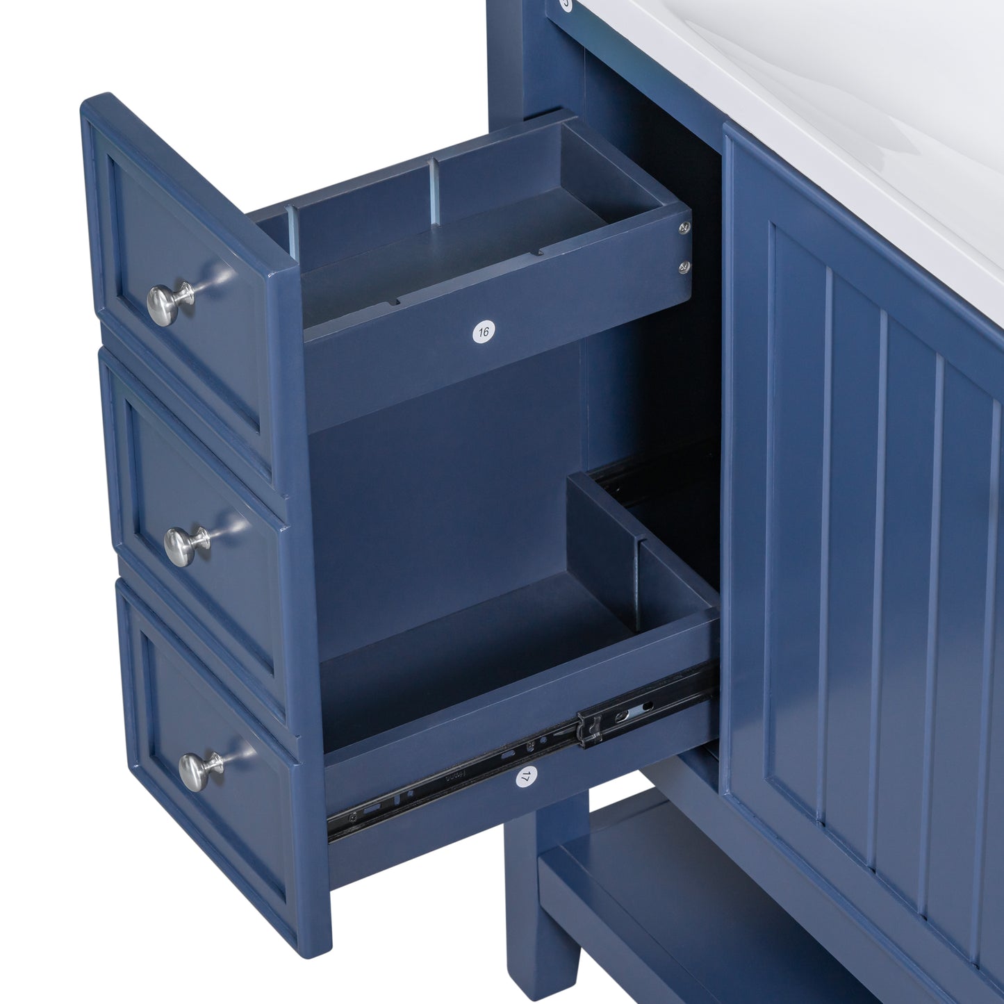 VanityFus 18.6-in Blue Bathroom Vanity Single Sink Combo Undermount with Ceramic Top 1 door 3 drawers Adjustable Shelves