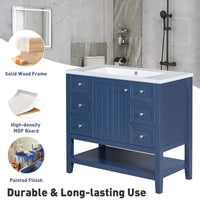 VanityFus 18.6-in Blue Bathroom Vanity Single Sink Combo Undermount with Ceramic Top 1 door 3 drawers Adjustable Shelves
