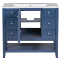 VanityFus 18.6-in Blue Bathroom Vanity Single Sink Combo Undermount with Ceramic Top 1 door 3 drawers Adjustable Shelves