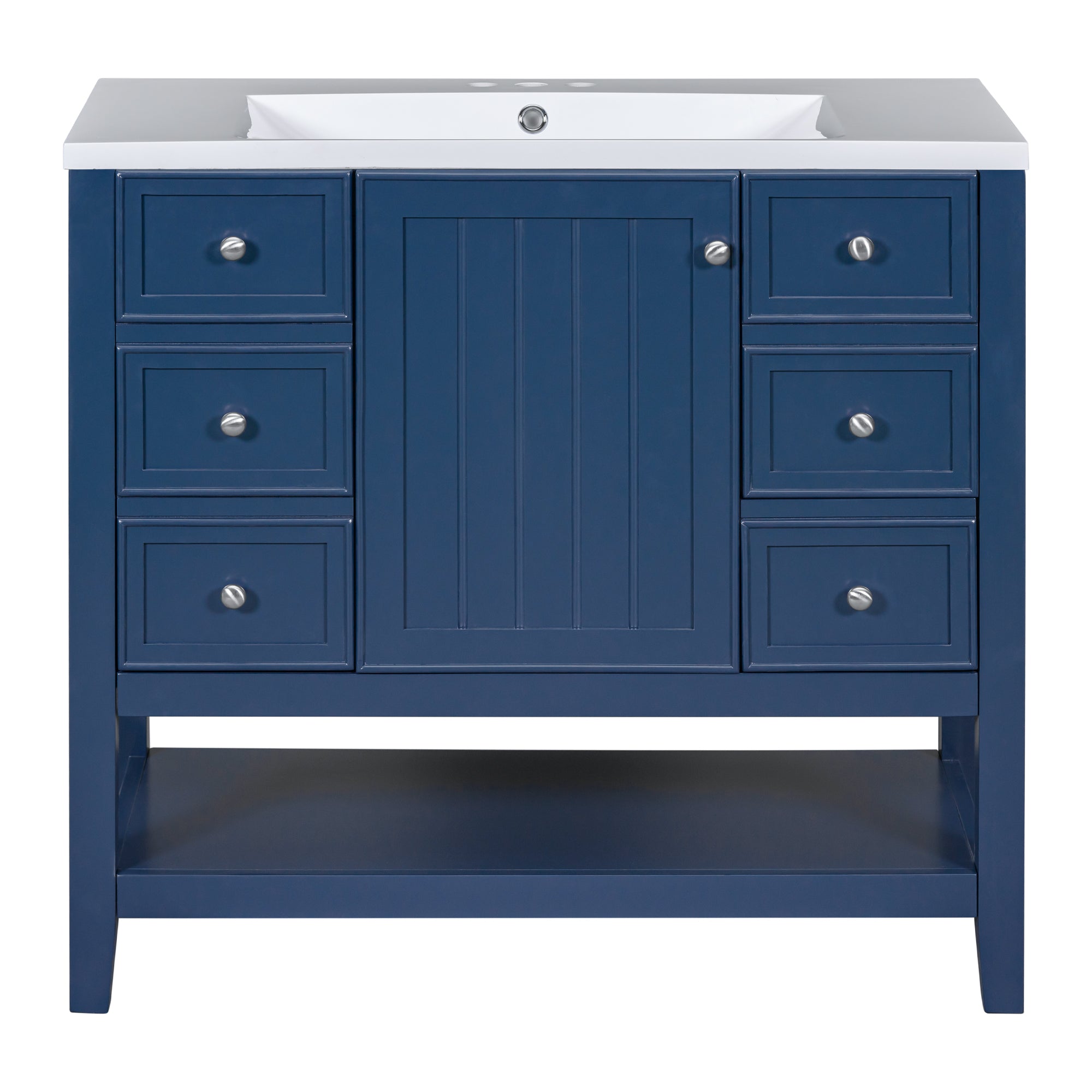 VanityFus 18.6-in Blue Bathroom Vanity Single Sink Combo Undermount with Ceramic Top 1 door 3 drawers Adjustable Shelves