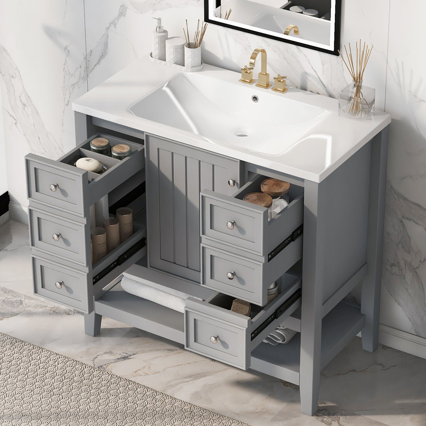 VanityFus 18.6-in Gray Bathroom Vanity Single Sink Combo Undermount with Ceramic Top 1 door 3 drawers Adjustable Shelves