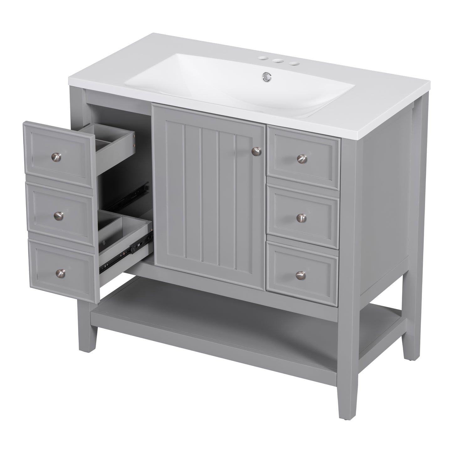 VanityFus 18.6-in Gray Bathroom Vanity Single Sink Combo Undermount with Ceramic Top 1 door 3 drawers Adjustable Shelves