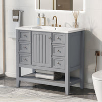 VanityFus 18.6-in Gray Bathroom Vanity Single Sink Combo Undermount with Ceramic Top 1 door 3 drawers Adjustable Shelves