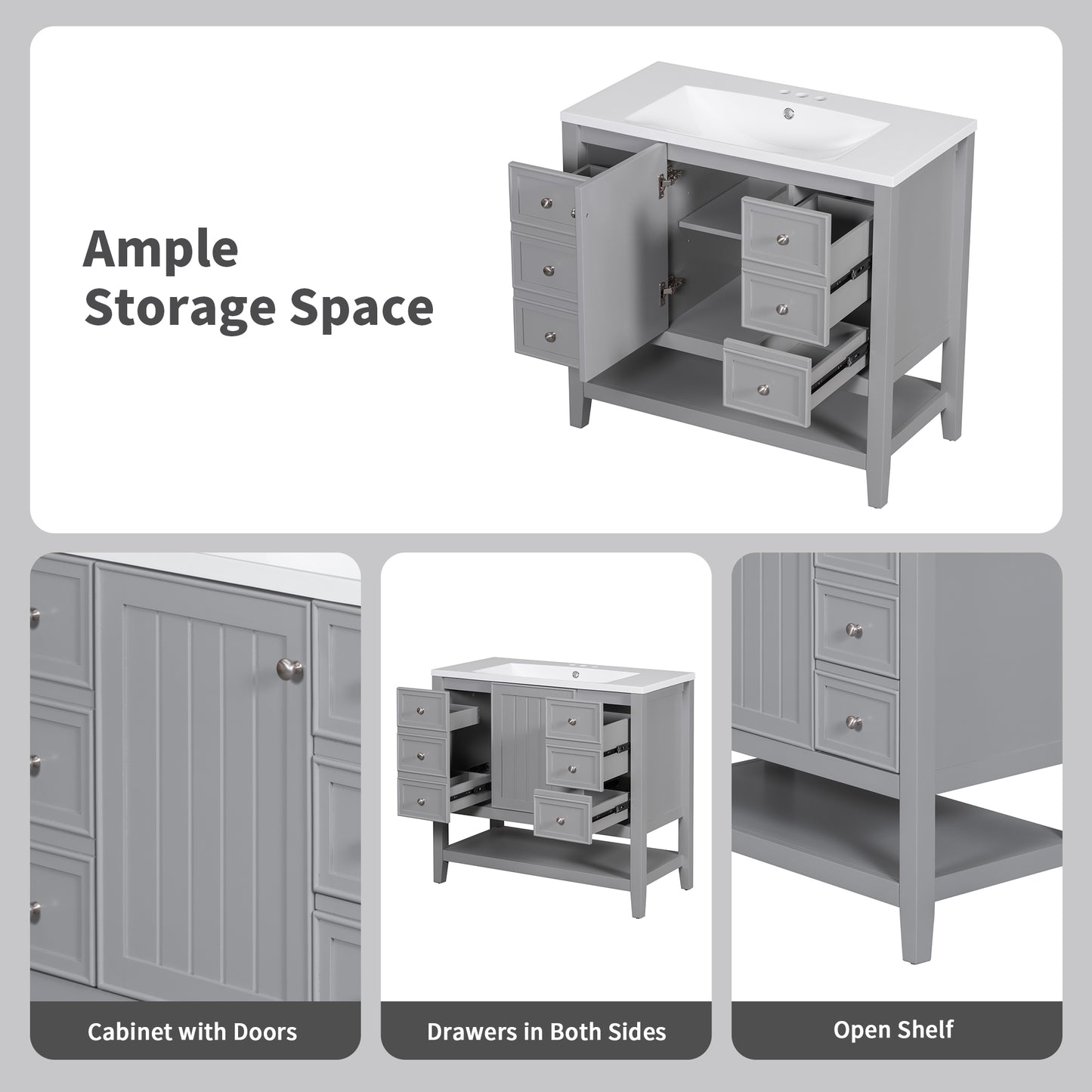 VanityFus 18.6-in Gray Bathroom Vanity Single Sink Combo Undermount with Ceramic Top 1 door 3 drawers Adjustable Shelves