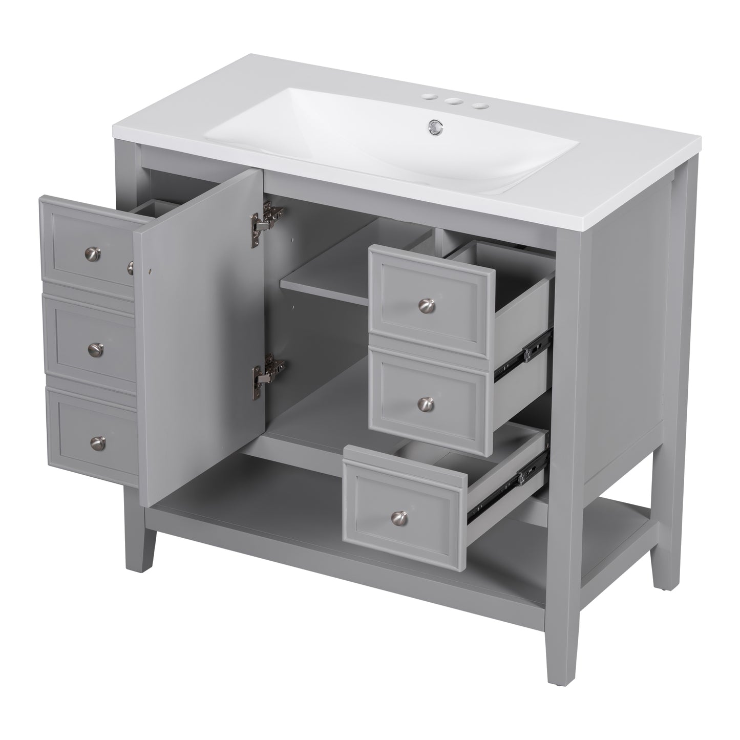 VanityFus 18.6-in Gray Bathroom Vanity Single Sink Combo Undermount with Ceramic Top 1 door 3 drawers Adjustable Shelves