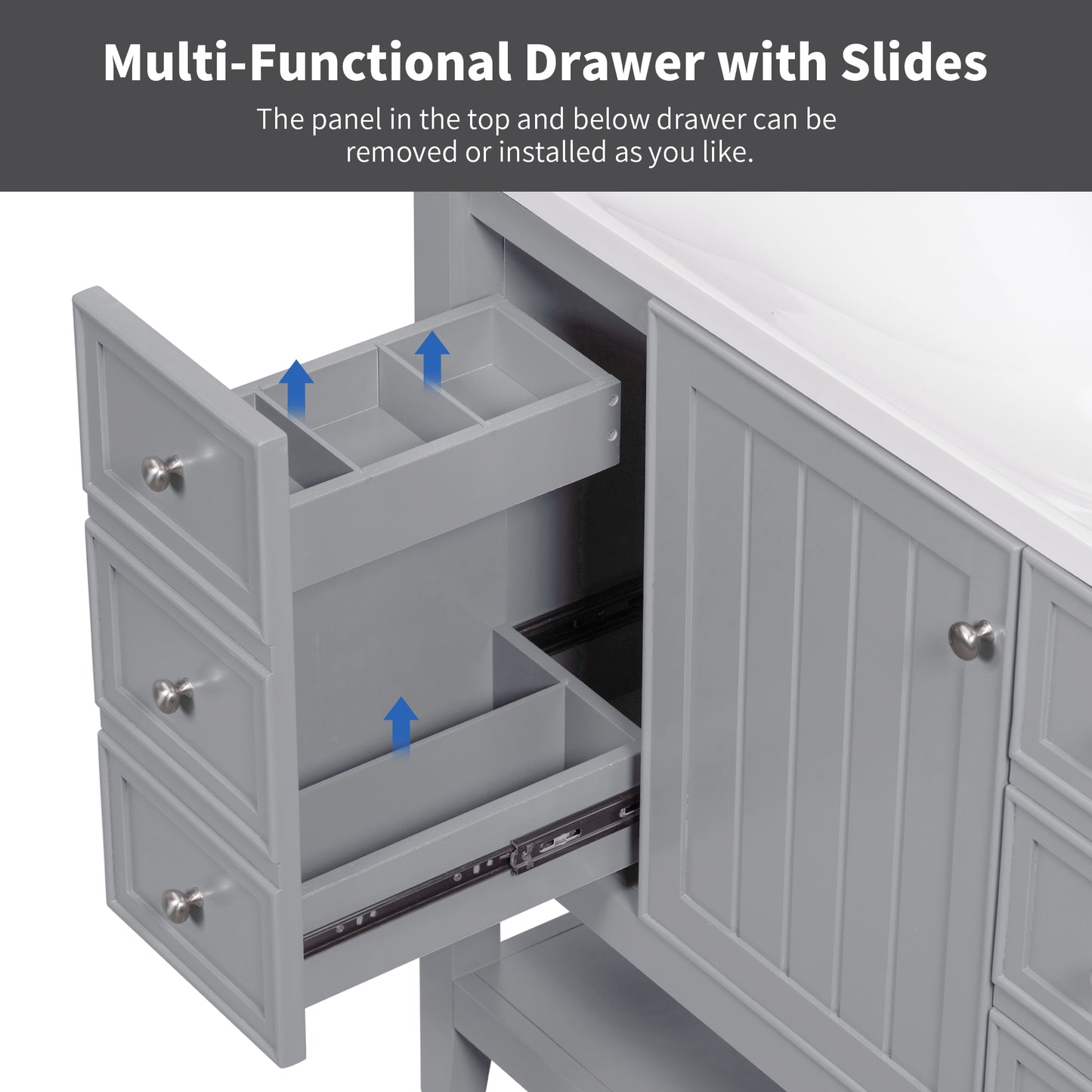 VanityFus 18.6-in Gray Bathroom Vanity Single Sink Combo Undermount with Ceramic Top 1 door 3 drawers Adjustable Shelves