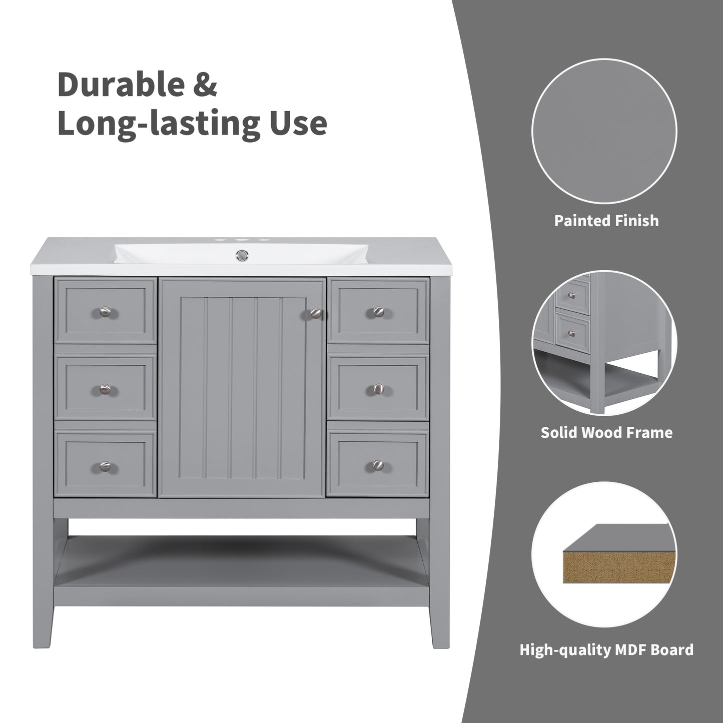 VanityFus 18.6-in Gray Bathroom Vanity Single Sink Combo Undermount with Ceramic Top 1 door 3 drawers Adjustable Shelves