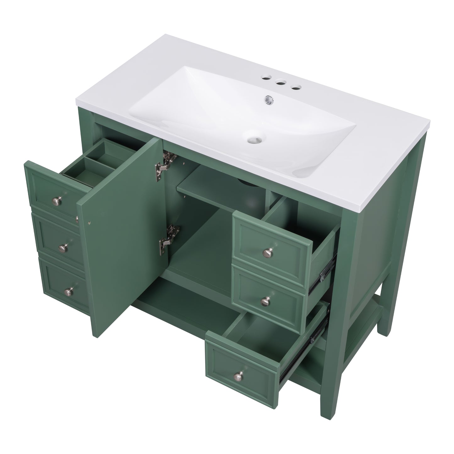 VanityFus 18.6-in Green Bathroom Vanity Single Sink Combo Undermount with Ceramic Top 1 door 3 drawers Adjustable Shelves