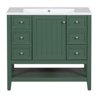 VanityFus 18.6-in Green Bathroom Vanity Single Sink Combo Undermount with Ceramic Top 1 door 3 drawers Adjustable Shelves