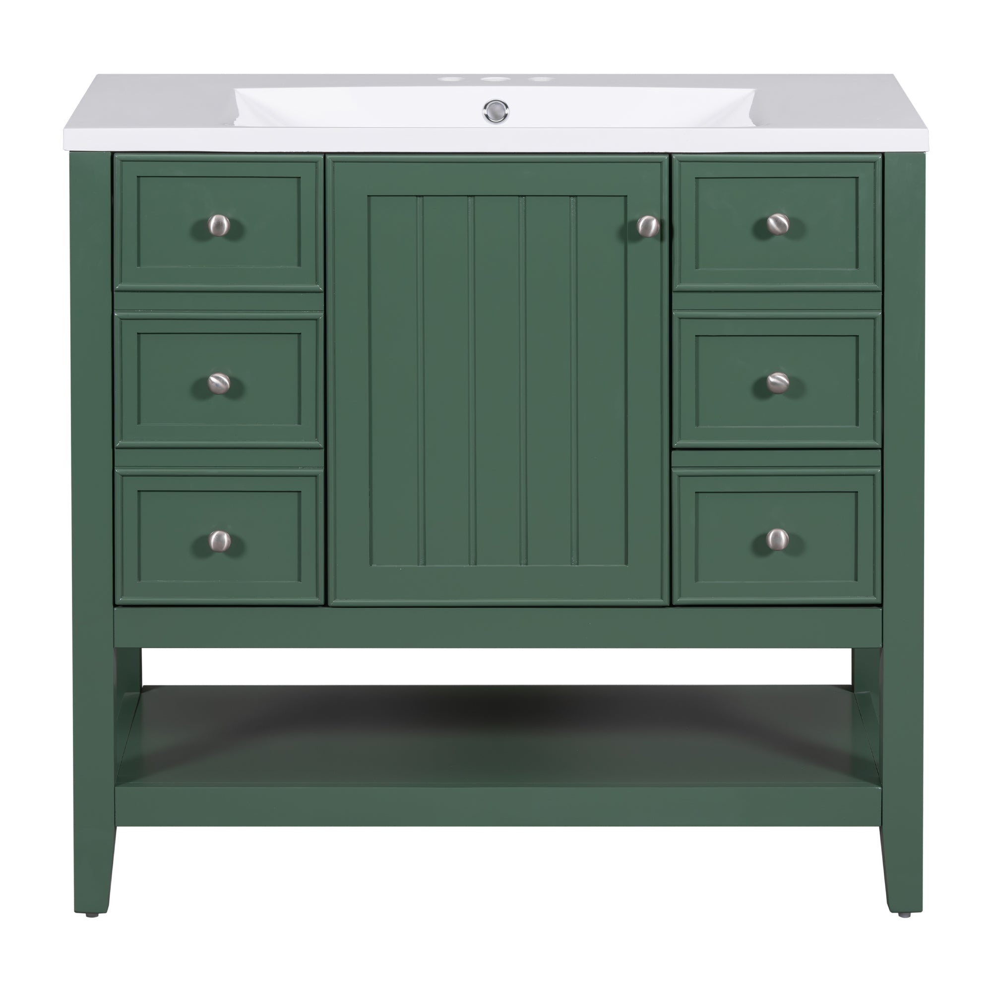 VanityFus 18.6-in Green Bathroom Vanity Single Sink Combo Undermount with Ceramic Top 1 door 3 drawers Adjustable Shelves