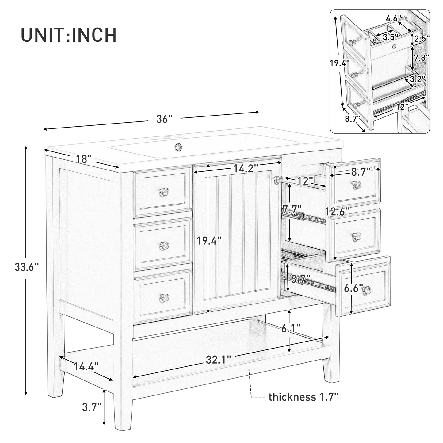 VanityFus 18.6-in Green Bathroom Vanity Single Sink Combo Undermount with Ceramic Top 1 door 3 drawers Adjustable Shelves