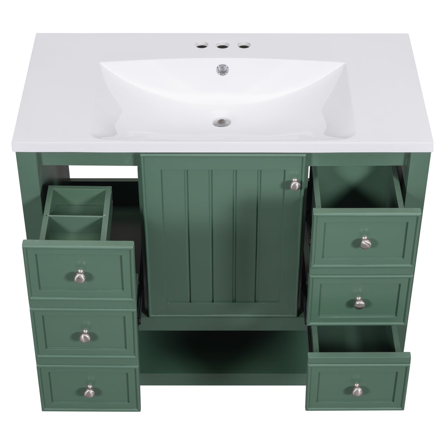 VanityFus 18.6-in Green Bathroom Vanity Single Sink Combo Undermount with Ceramic Top 1 door 3 drawers Adjustable Shelves