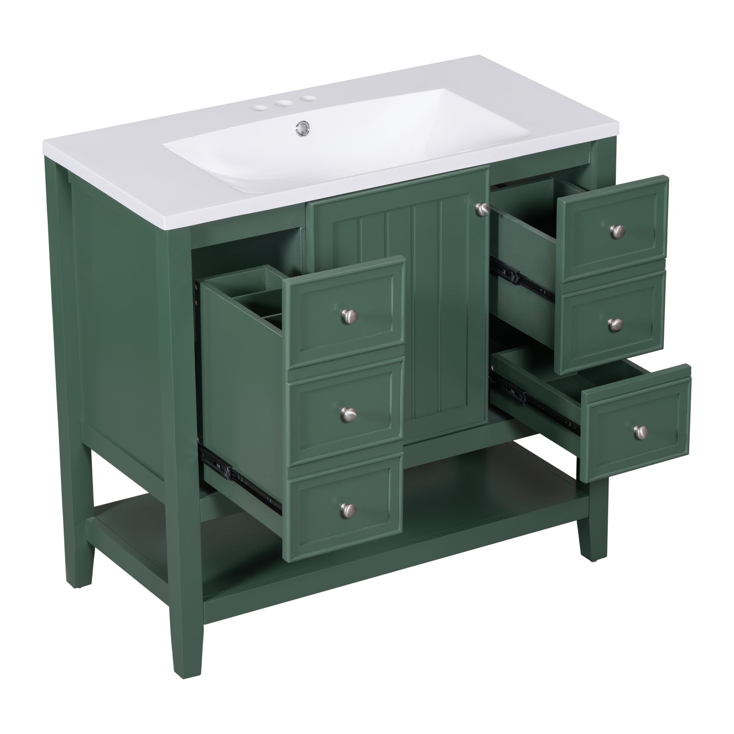 VanityFus 18.6-in Green Bathroom Vanity Single Sink Combo Undermount with Ceramic Top 1 door 3 drawers Adjustable Shelves