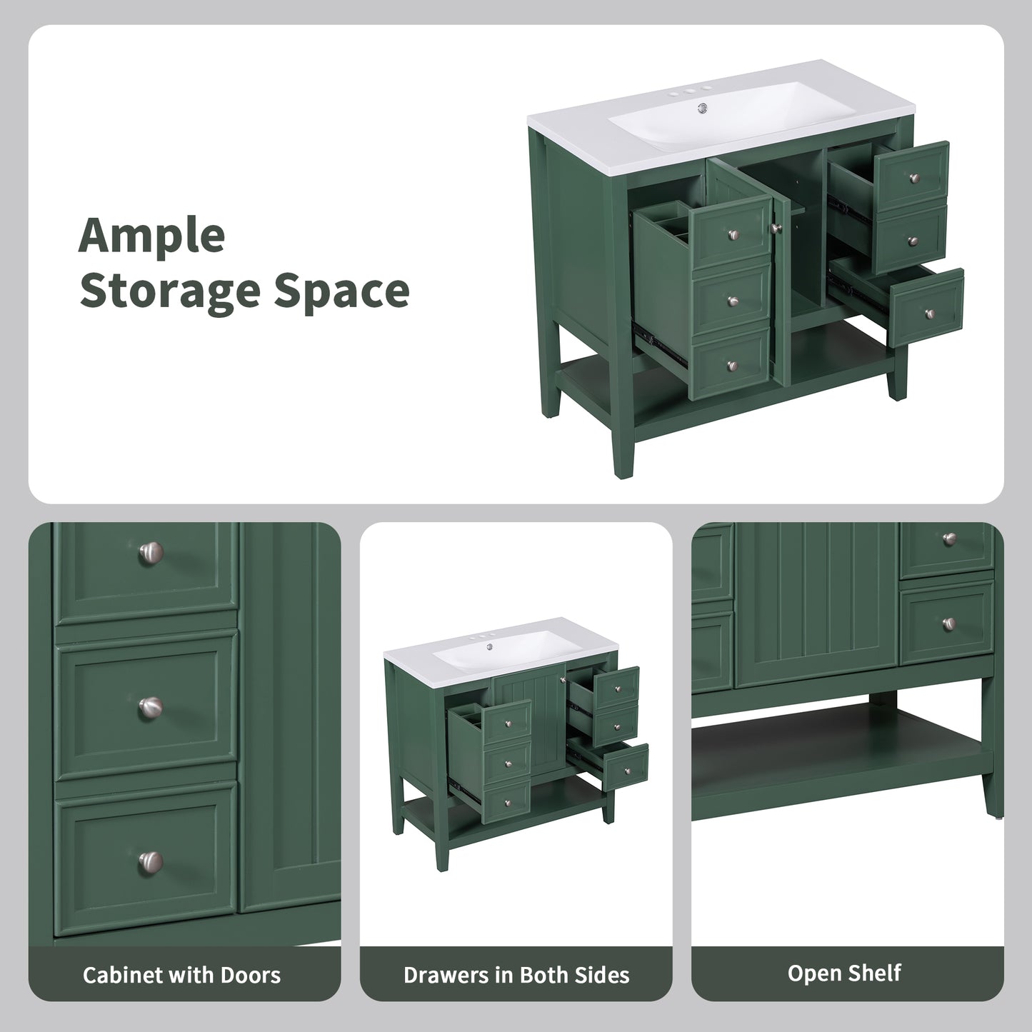 VanityFus 18.6-in Green Bathroom Vanity Single Sink Combo Undermount with Ceramic Top 1 door 3 drawers Adjustable Shelves