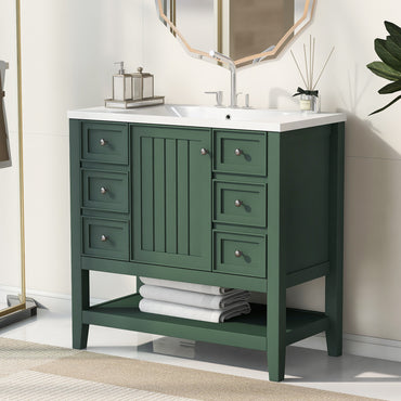 VanityFus 18.6-in Green Bathroom Vanity Single Sink Combo Undermount with Ceramic Top 1 door 3 drawers Adjustable Shelves
