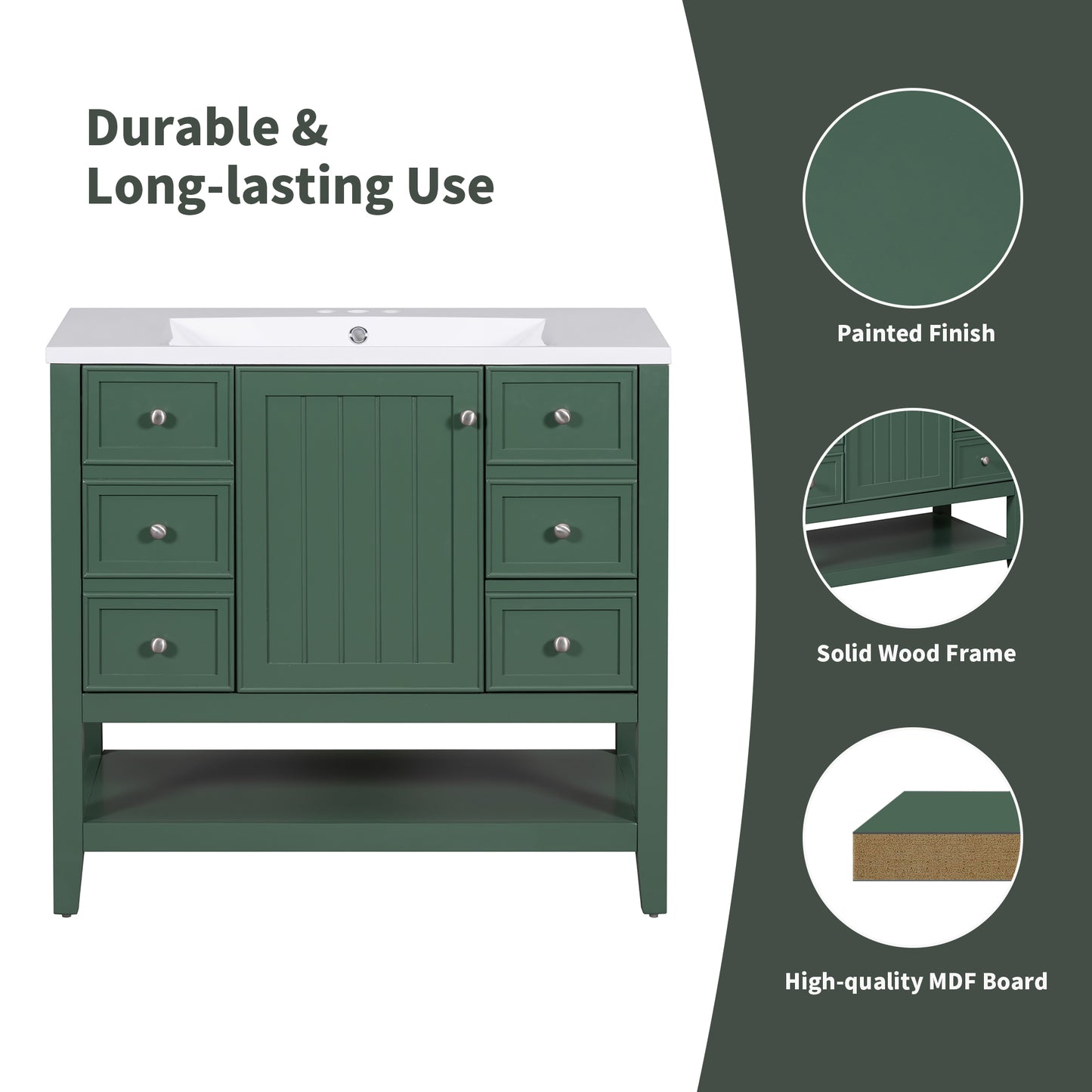 VanityFus 18.6-in Green Bathroom Vanity Single Sink Combo Undermount with Ceramic Top 1 door 3 drawers Adjustable Shelves