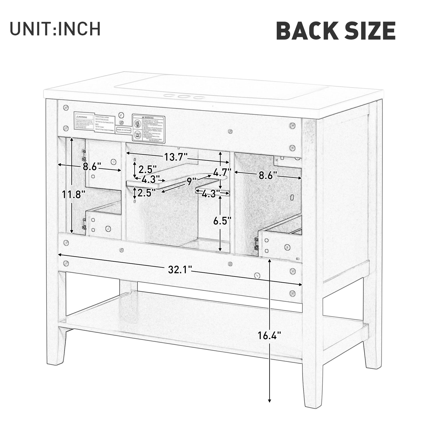 VanityFus 18.6-in White Bathroom Vanity Single Sink Combo Undermount with Ceramic Top 1 door 3 drawers Adjustable Shelves