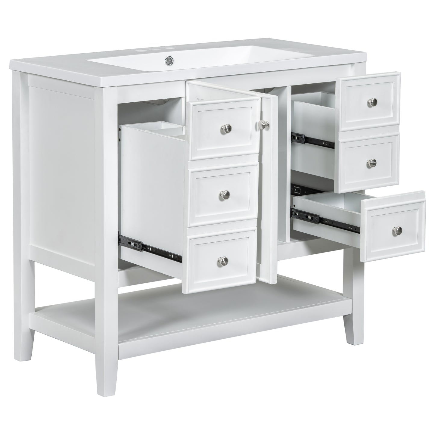 VanityFus 18.6-in White Bathroom Vanity Single Sink Combo Undermount with Ceramic Top 1 door 3 drawers Adjustable Shelves