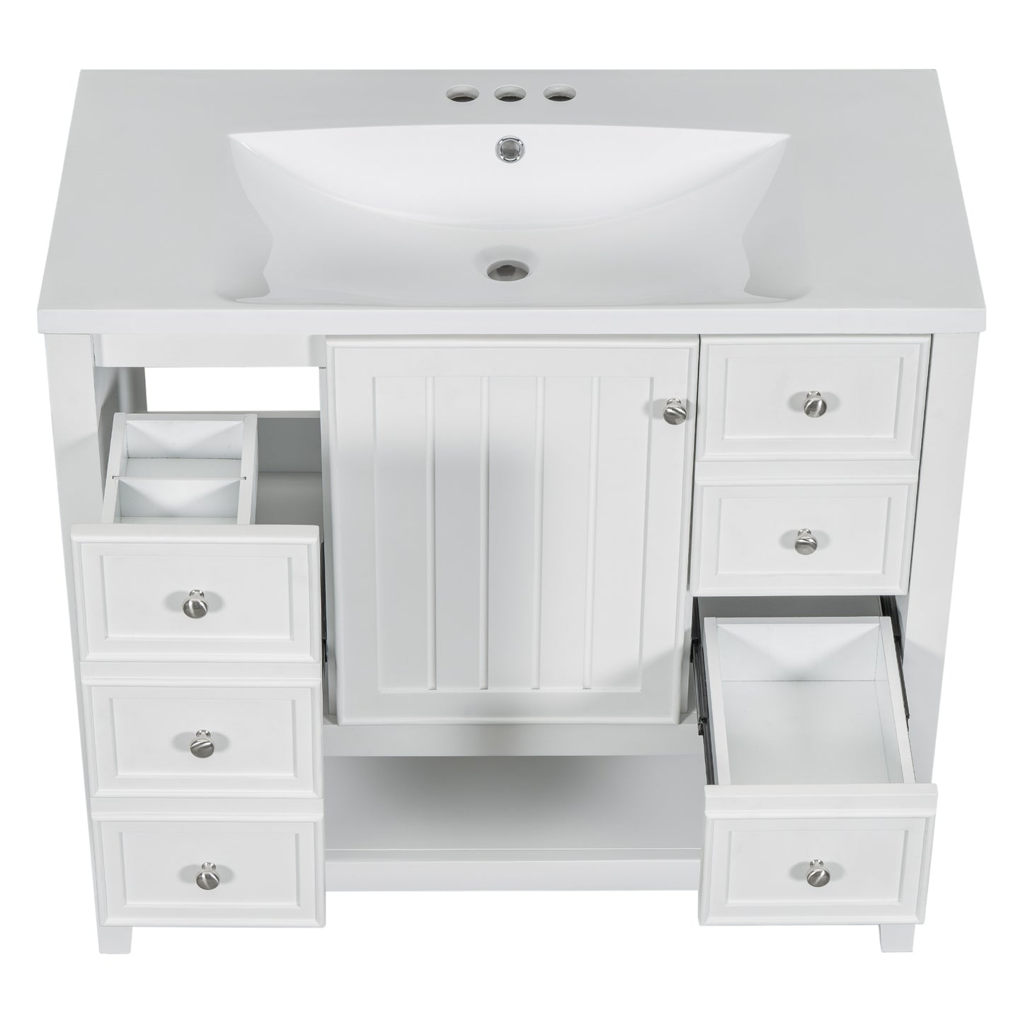 VanityFus 18.6-in White Bathroom Vanity Single Sink Combo Undermount with Ceramic Top 1 door 3 drawers Adjustable Shelves
