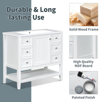 VanityFus 18.6-in White Bathroom Vanity Single Sink Combo Undermount with Ceramic Top 1 door 3 drawers Adjustable Shelves