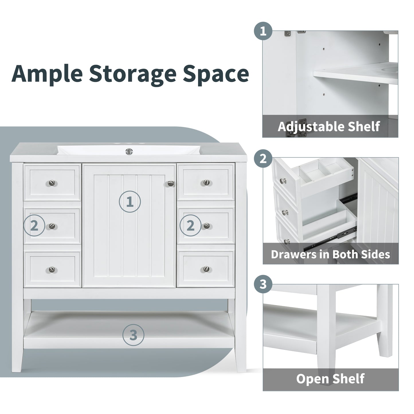 VanityFus 18.6-in White Bathroom Vanity Single Sink Combo Undermount with Ceramic Top 1 door 3 drawers Adjustable Shelves