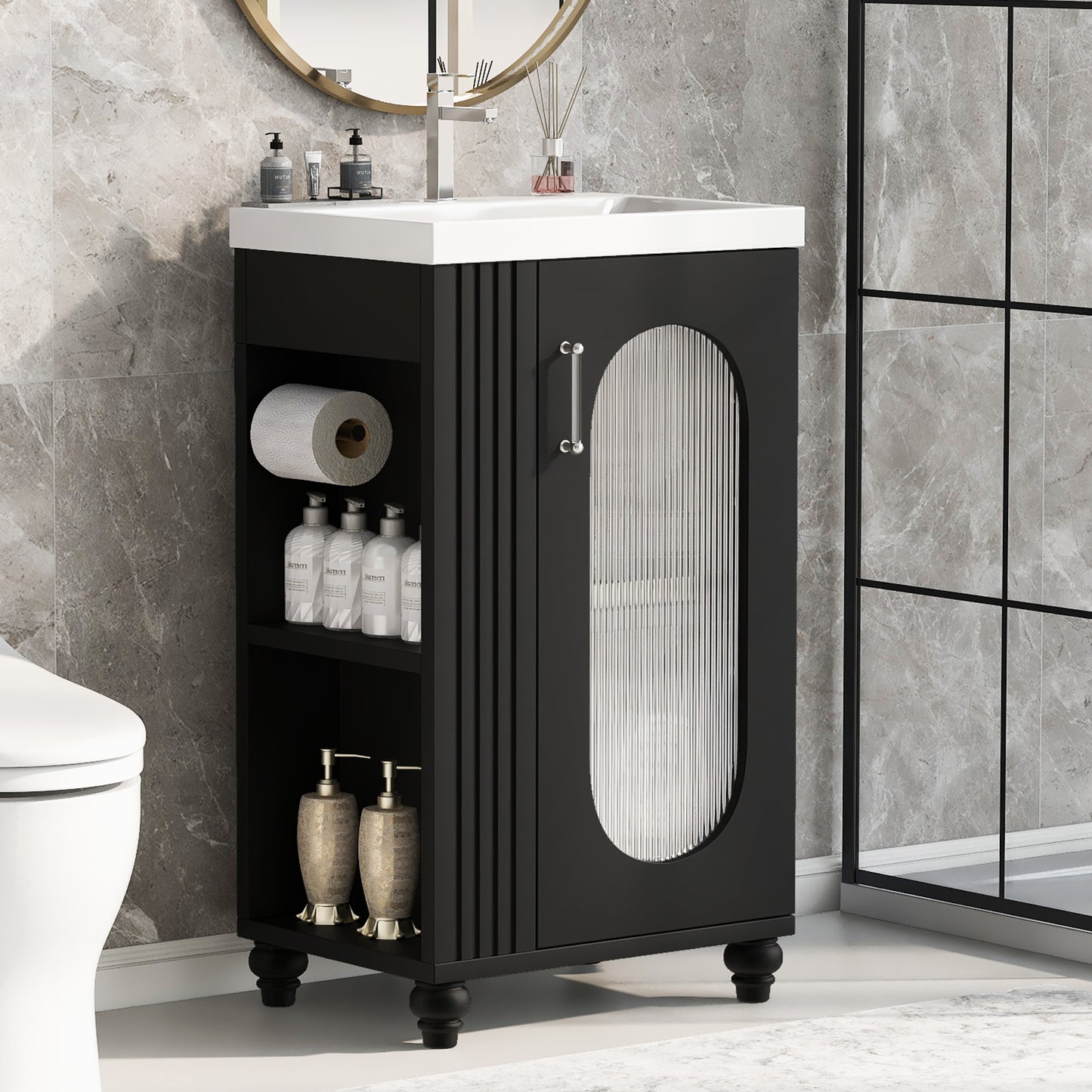 VanityFus 20-in Black Bathroom Vanity Single Sink Combo Ceramic Top 1 Soft Close Door Undermount Adjustable Shelves