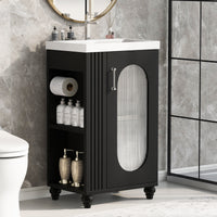 VanityFus 20-in Black Bathroom Vanity Single Sink Combo Ceramic Top 1 Soft Close Door Undermount Adjustable Shelves