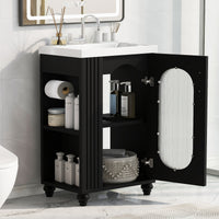VanityFus 20-in Black Bathroom Vanity Single Sink Combo Ceramic Top 1 Soft Close Door Undermount Adjustable Shelves