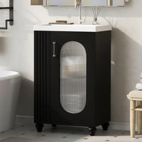 VanityFus 20-in Black Bathroom Vanity Single Sink Combo Ceramic Top 1 Soft Close Door Undermount Adjustable Shelves