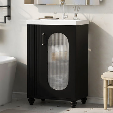 VanityFus 20-in Black Bathroom Vanity Single Sink Combo Ceramic Top 1 Soft Close Door Undermount Adjustable Shelves