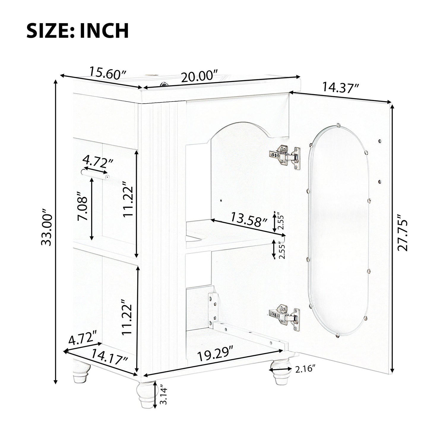 VanityFus 20-in Black Bathroom Vanity Single Sink Combo Ceramic Top 1 Soft Close Door Undermount Adjustable Shelves