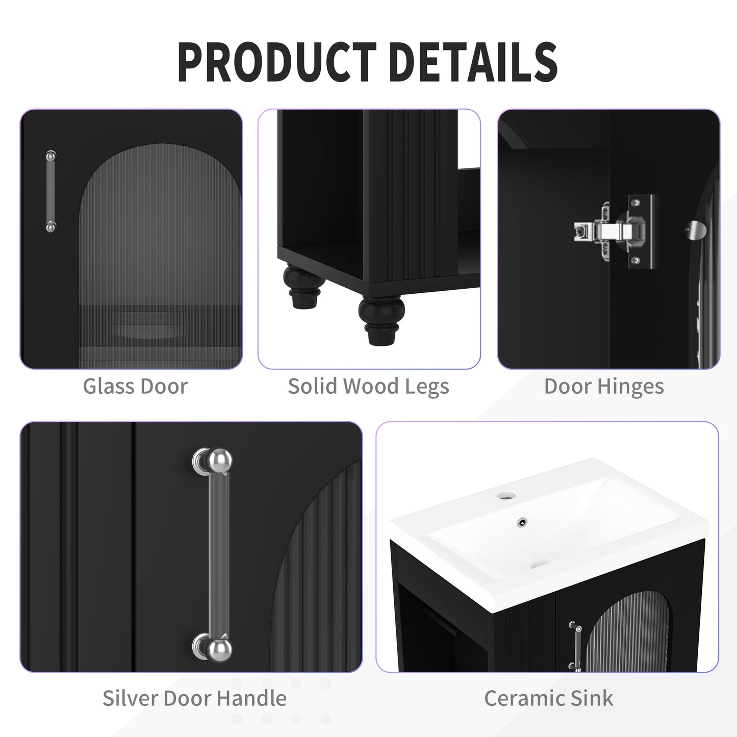 VanityFus 20-in Black Bathroom Vanity Single Sink Combo Ceramic Top 1 Soft Close Door Undermount Adjustable Shelves
