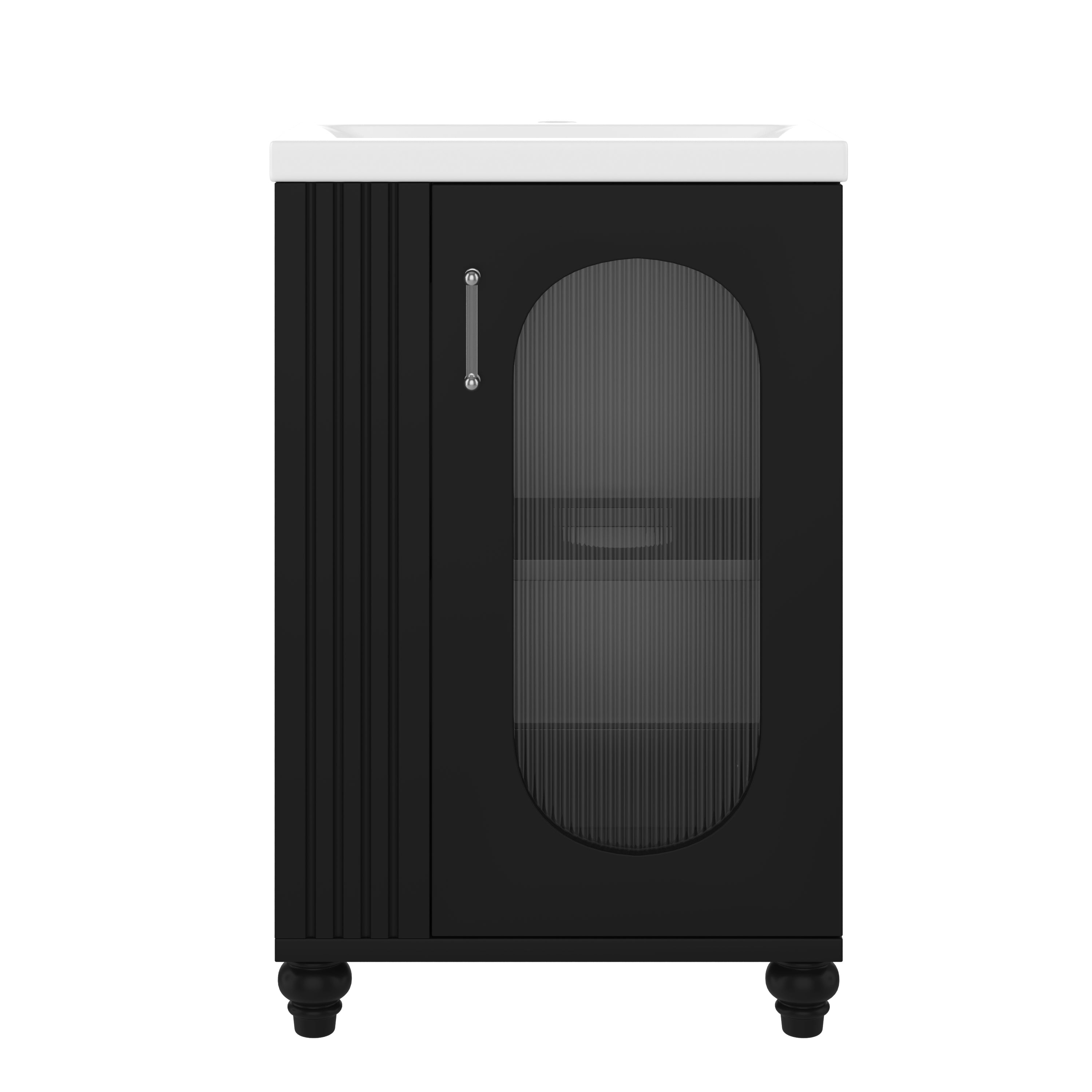 VanityFus 20-in Black Bathroom Vanity Single Sink Combo Ceramic Top 1 Soft Close Door Undermount Adjustable Shelves
