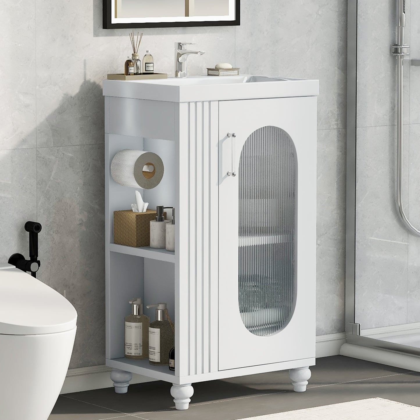 VanityFus 20-in White Bathroom Vanity Single Sink Combo Ceramic Top 1 Soft Close Door Undermount Adjustable Shelves