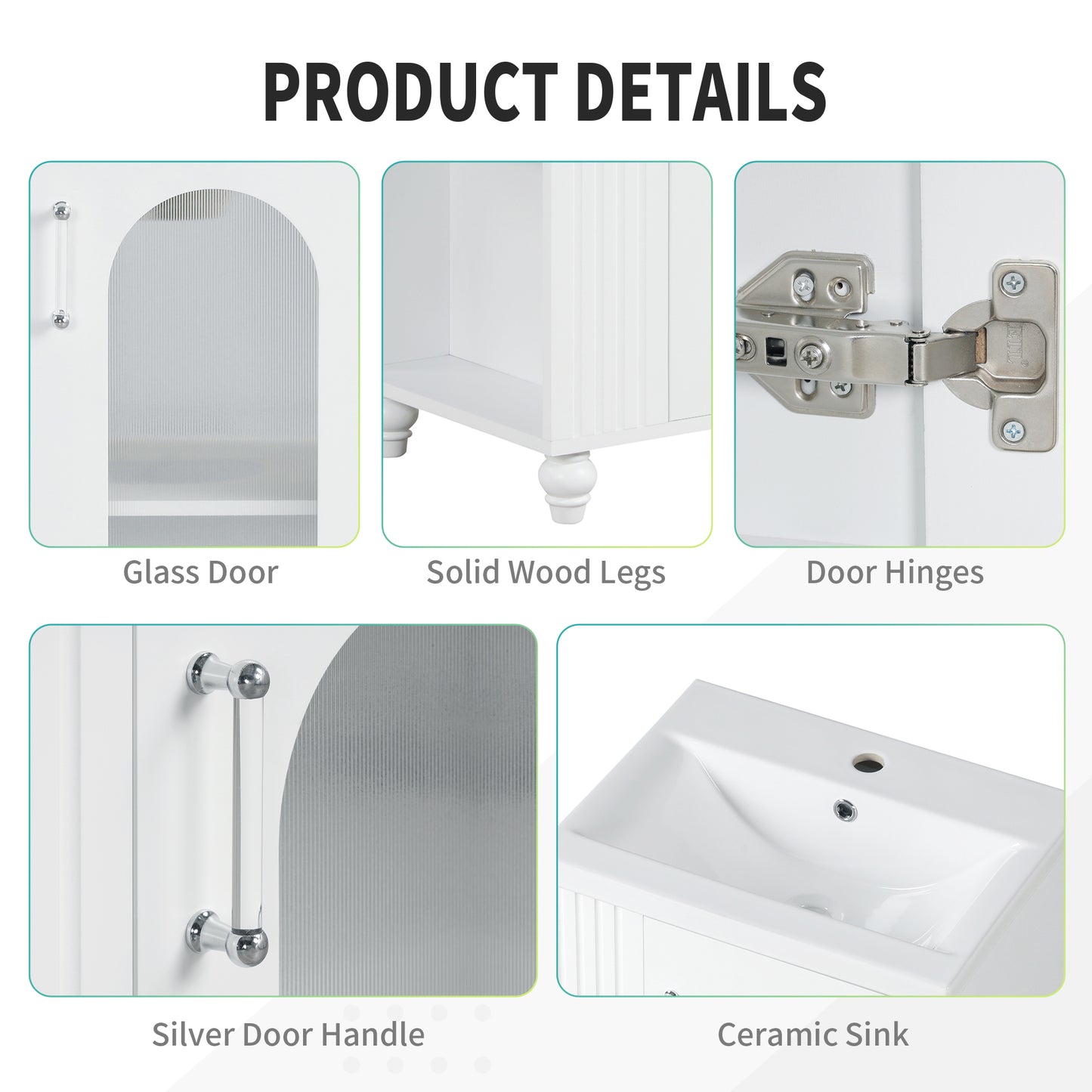 VanityFus 20-in White Bathroom Vanity Single Sink Combo Ceramic Top 1 Soft Close Door Undermount Adjustable Shelves
