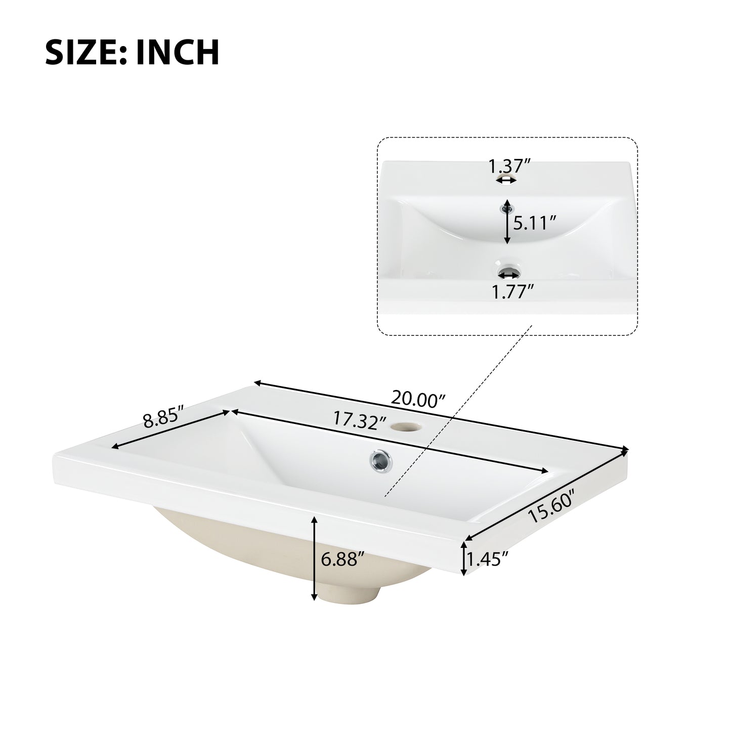 VanityFus 20-in White Bathroom Vanity Single Sink Combo Ceramic Top 1 Soft Close Door Undermount Adjustable Shelves
