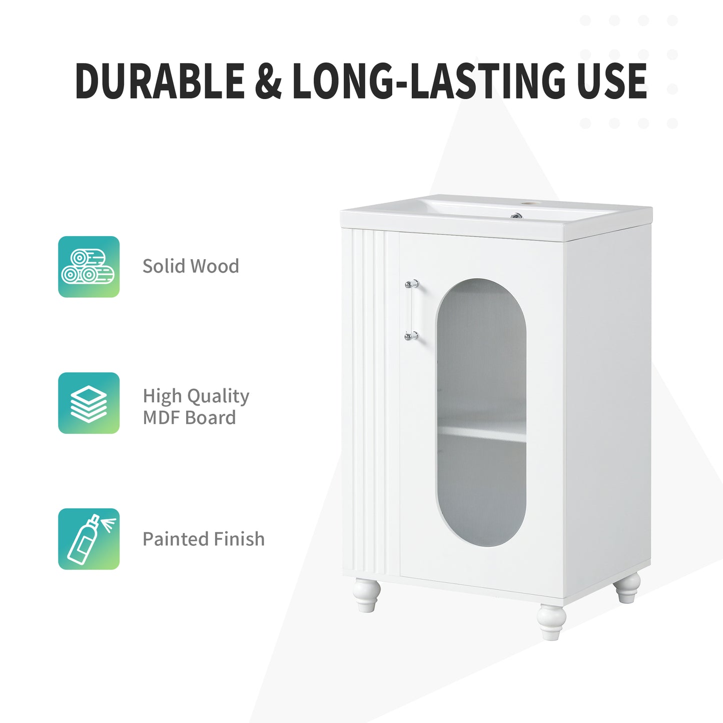 VanityFus 20-in White Bathroom Vanity Single Sink Combo Ceramic Top 1 Soft Close Door Undermount Adjustable Shelves