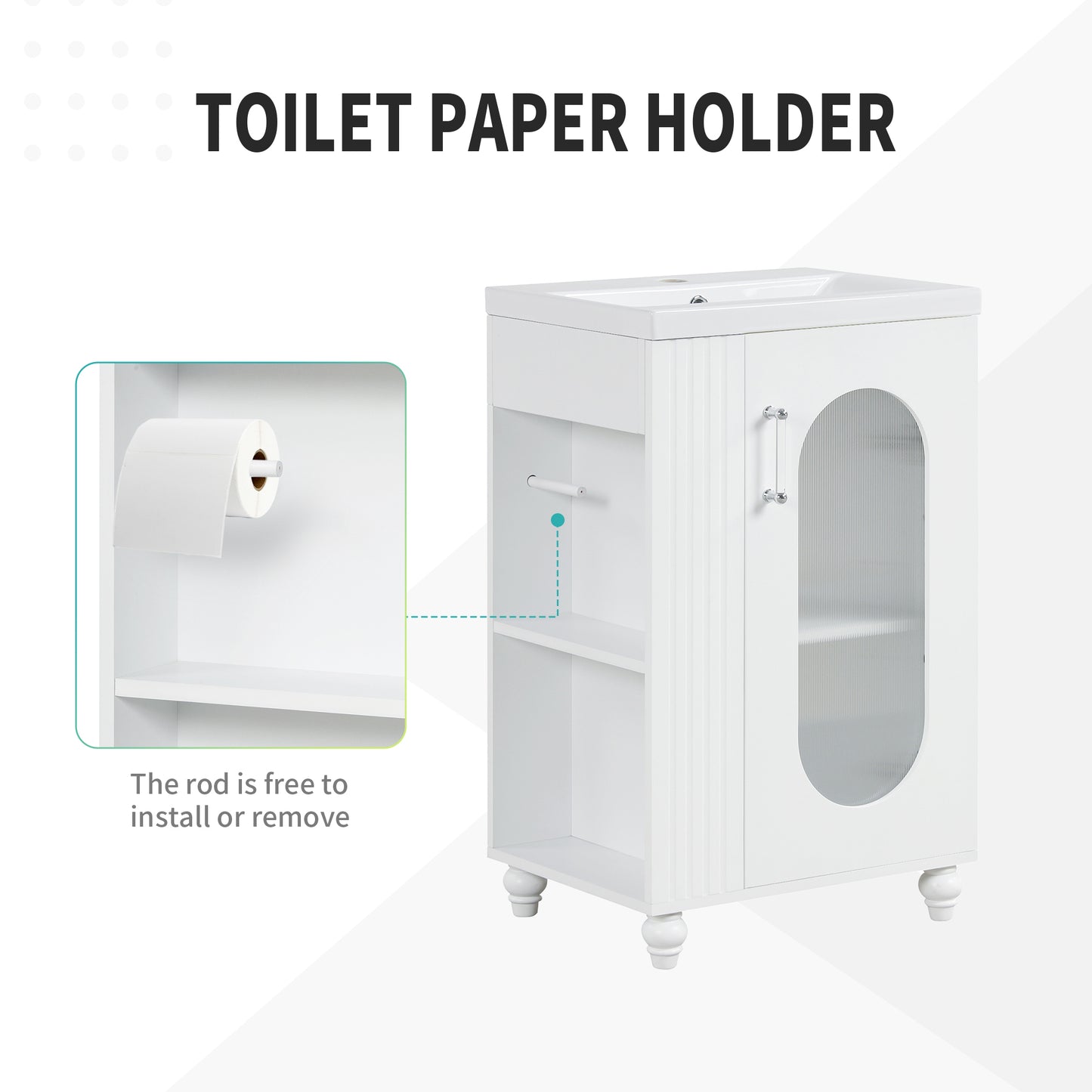 VanityFus 20-in White Bathroom Vanity Single Sink Combo Ceramic Top 1 Soft Close Door Undermount Adjustable Shelves
