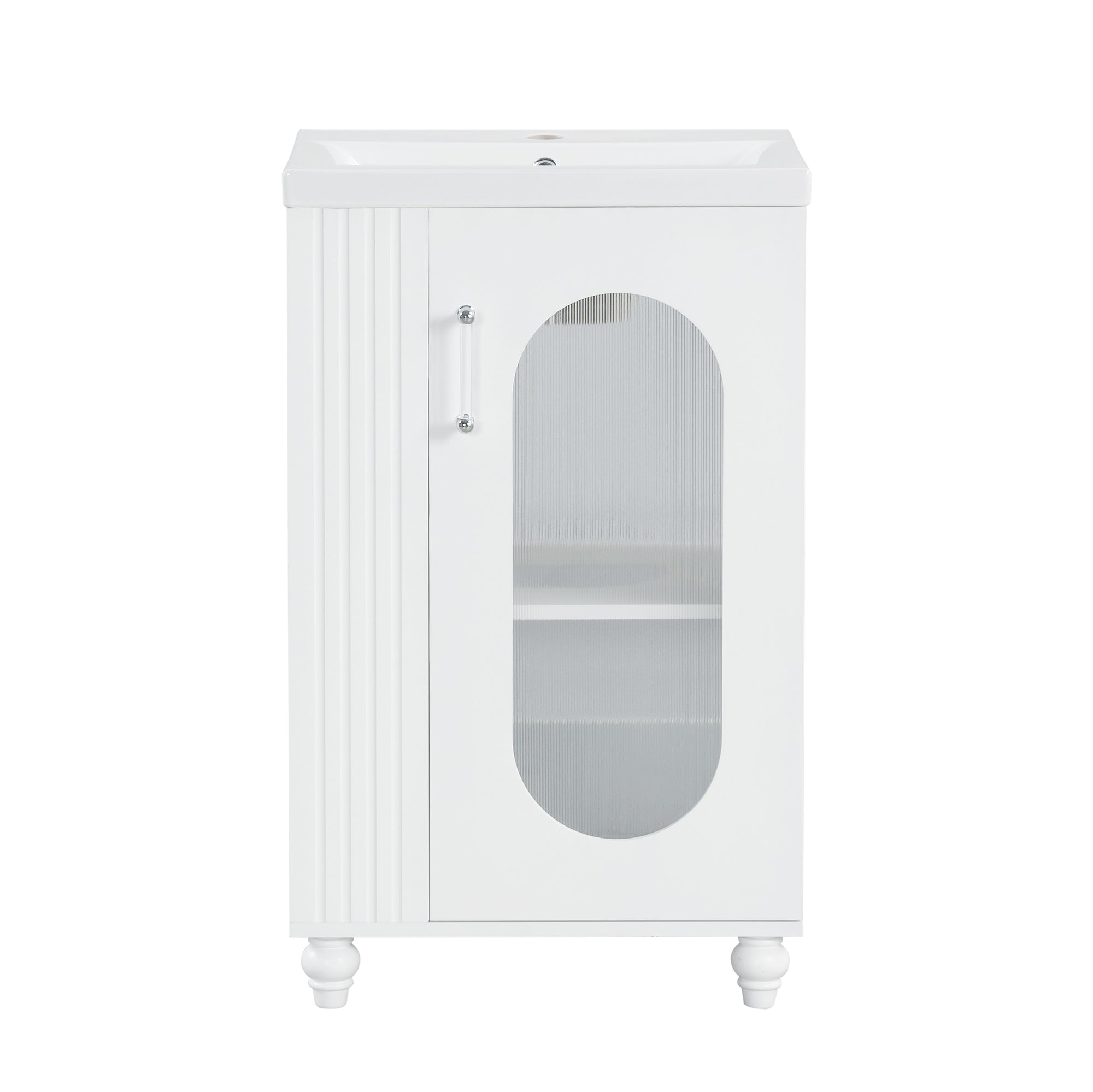 VanityFus 20-in White Bathroom Vanity Single Sink Combo Ceramic Top 1 Soft Close Door Undermount Adjustable Shelves