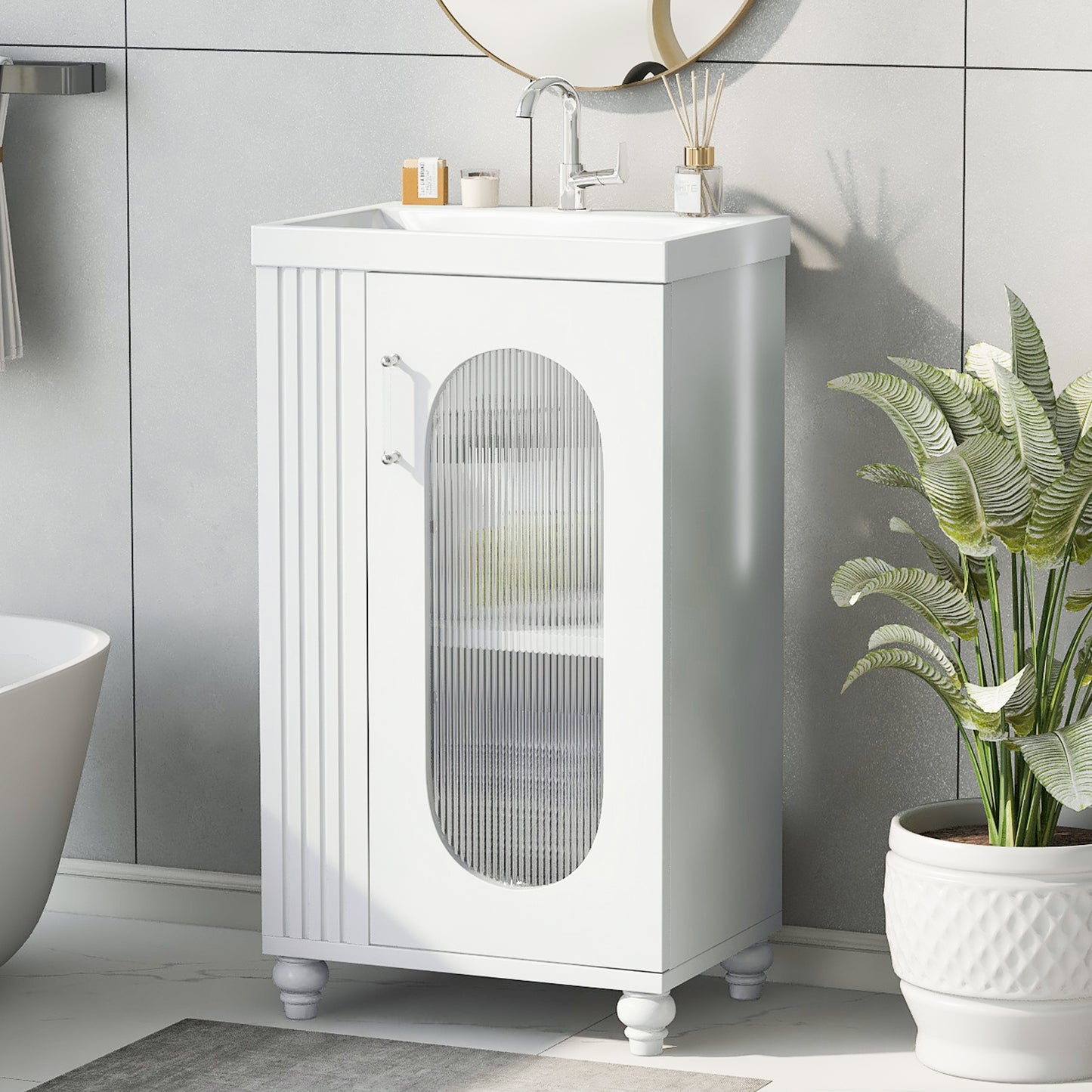 VanityFus 20-in White Bathroom Vanity Single Sink Combo Ceramic Top 1 Soft Close Door Undermount Adjustable Shelves