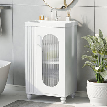 VanityFus 20-in White Bathroom Vanity Single Sink Combo Ceramic Top 1 Soft Close Door Undermount Adjustable Shelves